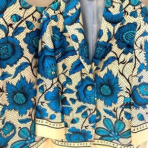 Gucci 3 piece silk print. Sleeveless tunic in turq  multi/ jet turq/pant fuchsia